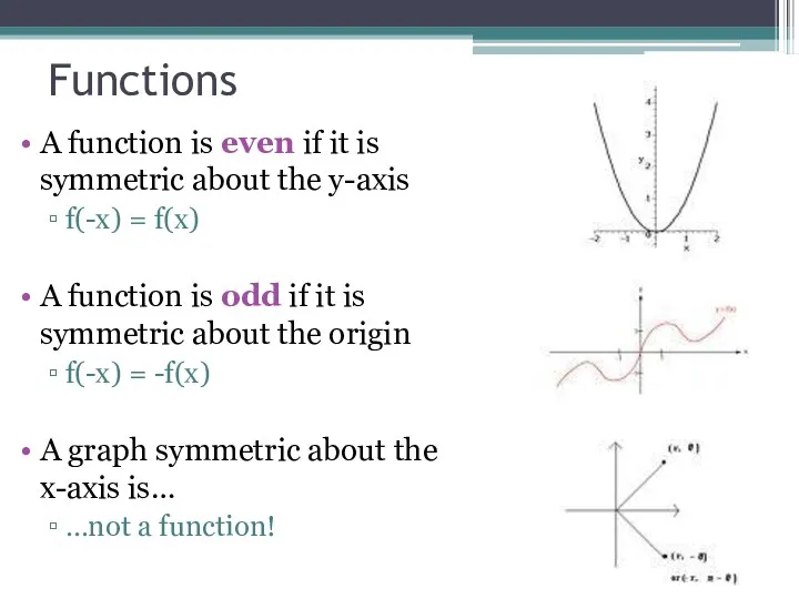 Functions A function is even if it is symmetric about