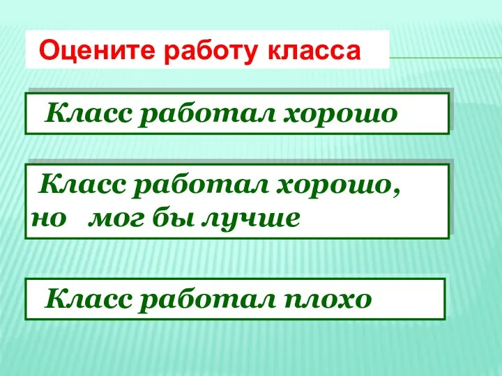 Оцените работу класса Класс работал хорошо Класс работал хорошо, но мог бы лучше Класс работал плохо