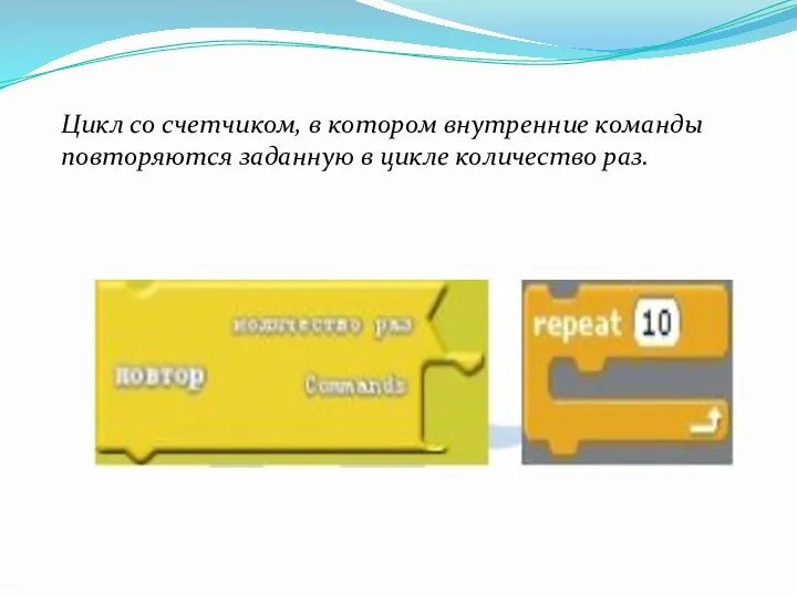 Цикл со счетчиком, в котором внутренние команды повторяются заданную в цикле количество раз.