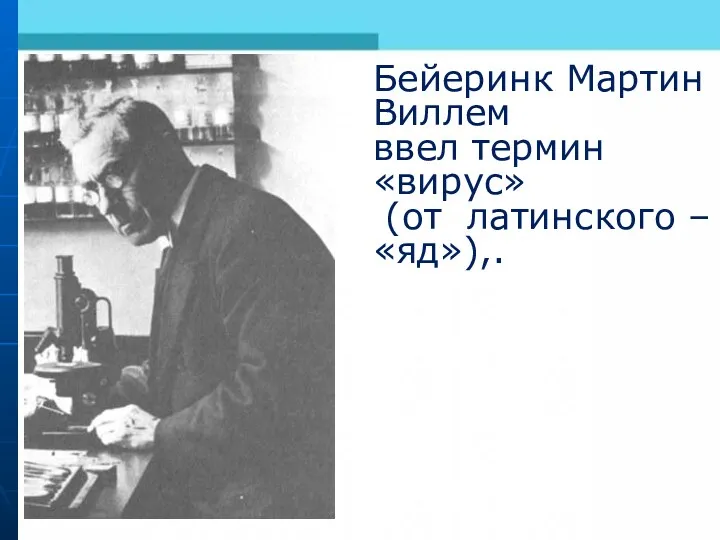 Бейеринк Мартин Виллем ввел термин «вирус» (от латинского – «яд»),.