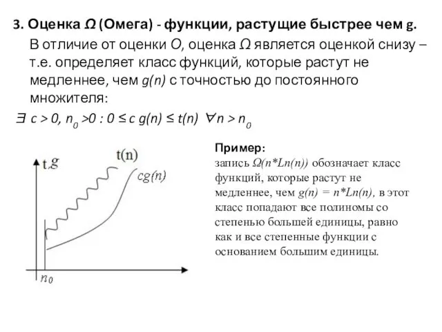 3. Оценка Ω (Омега) - функции, растущие быстрее чем g.
