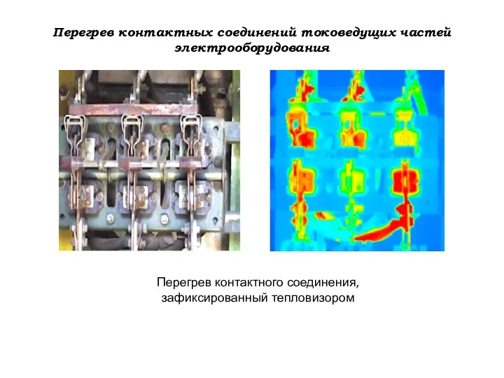 Перегрев контактных соединений токоведущих частей электрооборудования Перегрев контактного соединения, зафиксированный тепловизором