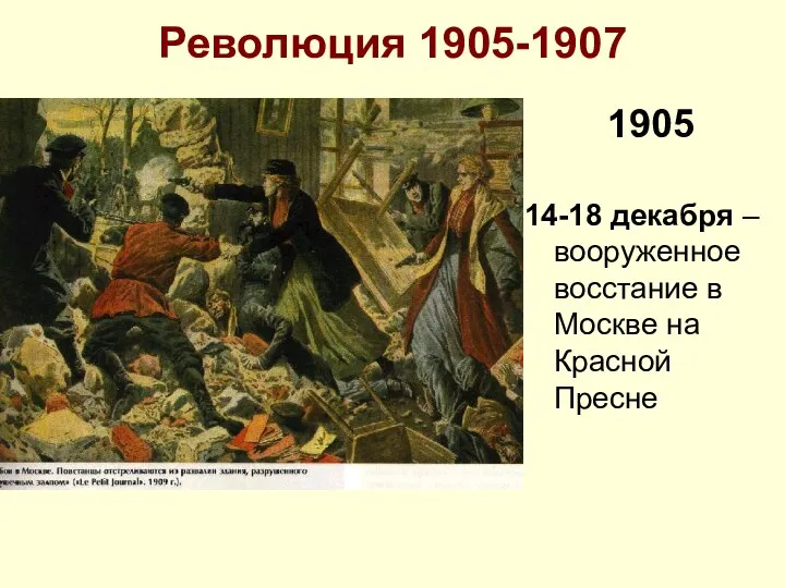 Революция 1905-1907 1905 14-18 декабря – вооруженное восстание в Москве на Красной Пресне
