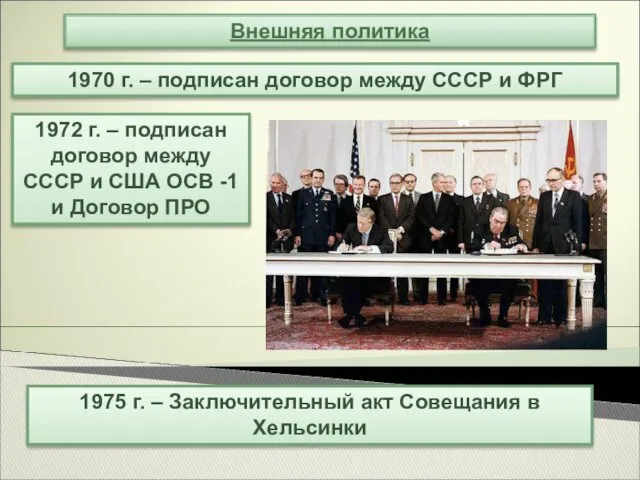 1970 г. – подписан договор между СССР и ФРГ Внешняя политика 1972 г.