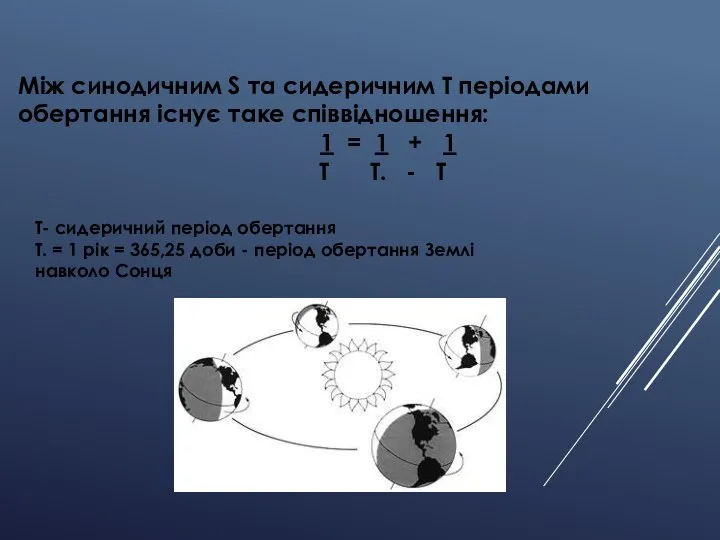 Між синодичним S та сидеричним T періодами обертання існує таке