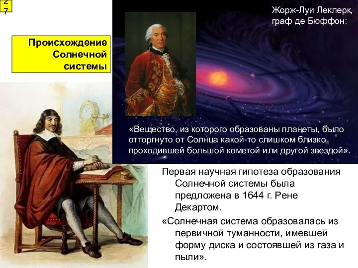 Происхождение Солнечной системы Первая научная гипотеза образования Солнечной системы была