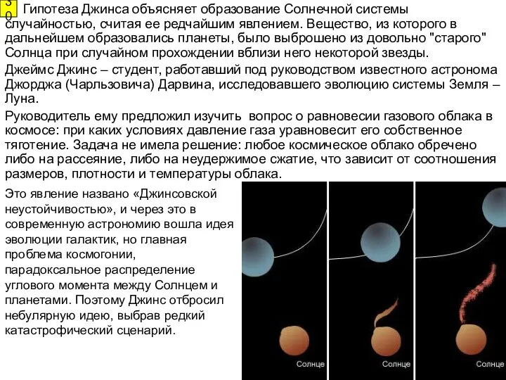 Гипотеза Джинса объясняет образование Солнечной системы случайностью, считая ее редчайшим