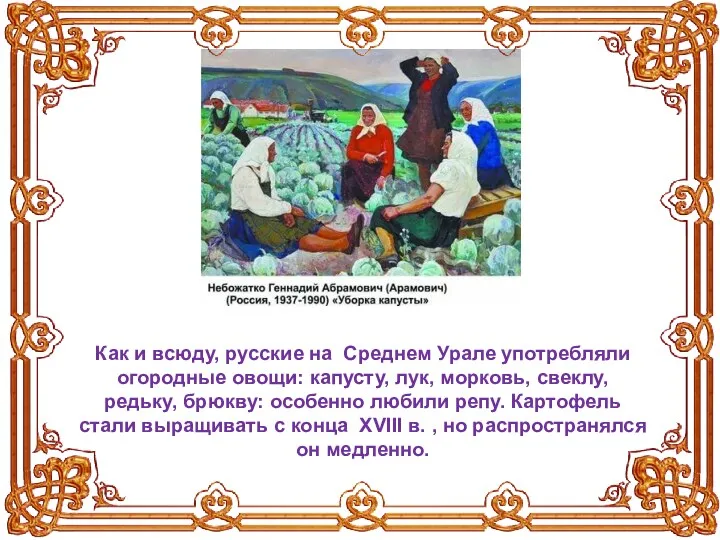 Как и всюду, русские на Среднем Урале употребляли огородные овощи: