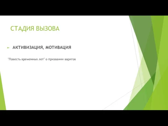 СТАДИЯ ВЫЗОВА АКТИВИЗАЦИЯ, МОТИВАЦИЯ "Повесть временных лет" о призвании варягов