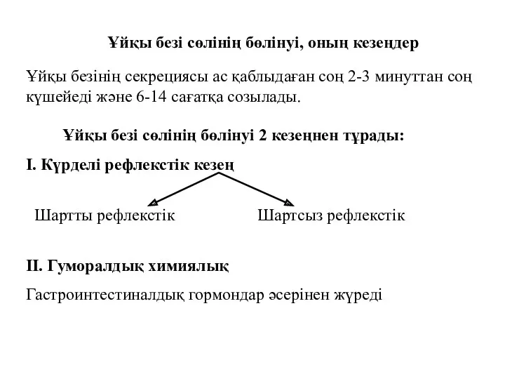 Ұйқы безі сөлінің бөлінуі, оның кезеңдер Ұйқы безінің секрециясы ас