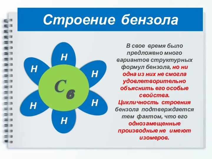 Строение бензола В свое время было предложено много вариантов структурных