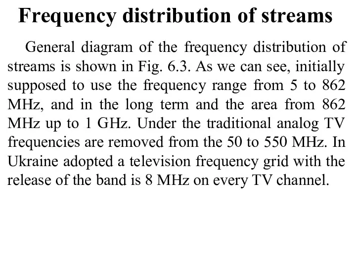 Frequency distribution of streams General diagram of the frequency distribution