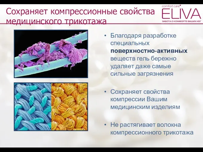 Сохраняет компрессионные свойства медицинского трикотажа Благодаря разработке специальных поверхностно-активных веществ