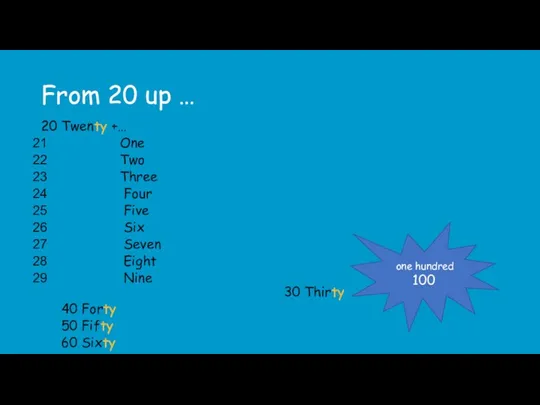 From 20 up … 20 Twenty +… One Two Three