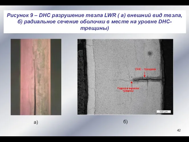 Рисунок 9 – DHC разрушение твэла LWR ( а) внешний