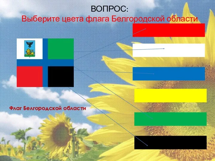ВОПРОС: Выберите цвета флага Белгородской области Флаг Белгородской области