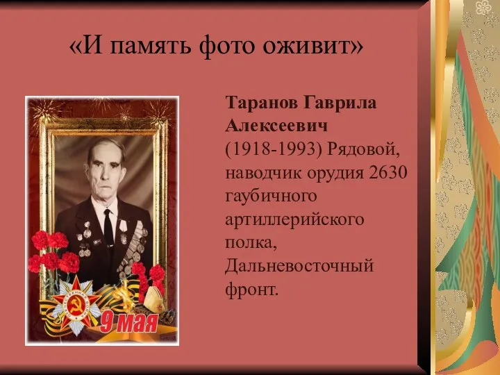 «И память фото оживит» Таранов Гаврила Алексеевич (1918-1993) Рядовой, наводчик
