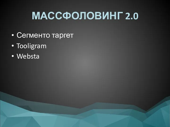 МАССФОЛОВИНГ 2.0 Сегменто таргет Tooligram Websta