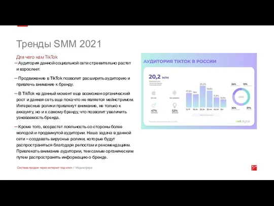 Тренды SMM 2021 Для чего нам TikTok Аудитория данной социальной