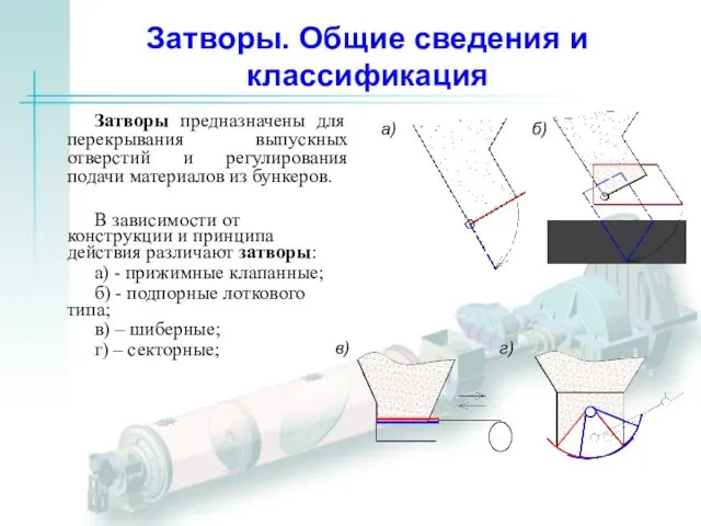 Затворы. Общие сведения и классификация Затворы предназначены для перекрывания выпускных отверстий и регулирования