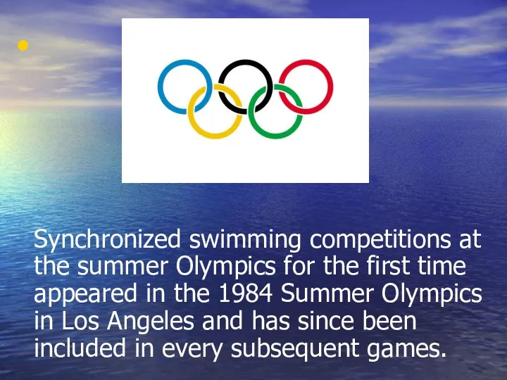 Synchronized swimming competitions at the summer Olympics for the first