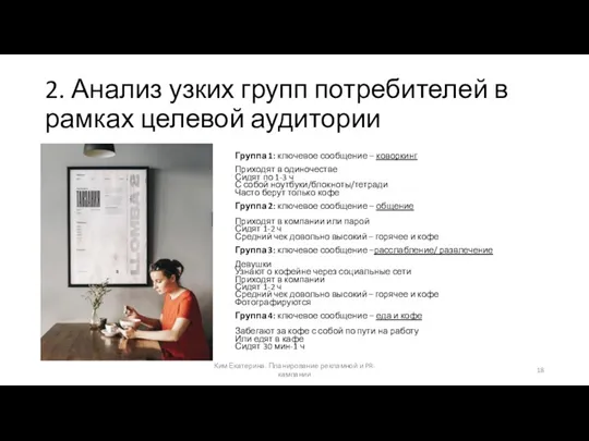 2. Анализ узких групп потребителей в рамках целевой аудитории Группа