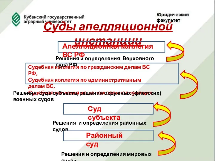 Суды апелляционной инстанции Районный суд Суд субъекта Судебная коллегия по