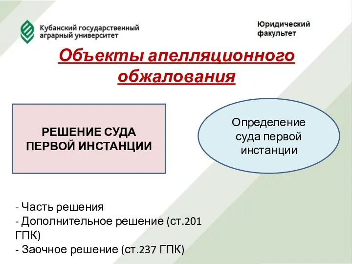 Объекты апелляционного обжалования РЕШЕНИЕ СУДА ПЕРВОЙ ИНСТАНЦИИ Определение суда первой