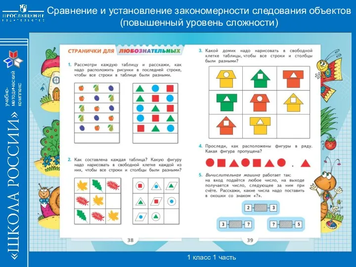 Сравнение и установление закономерности следования объектов (повышенный уровень сложности) 1 класс 1 часть