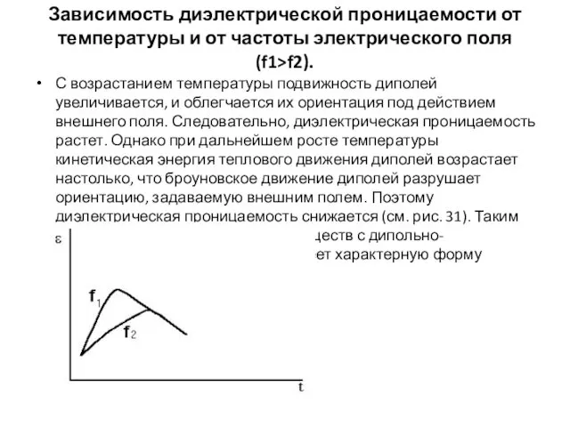 Зависимость диэлектрической проницаемости от температуры и от частоты электрического поля