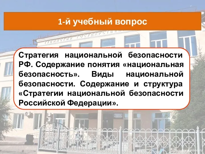 Стратегия национальной безопасности РФ. Содержание понятия «национальная безопасность». Виды национальной