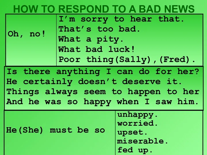 HOW TO RESPOND TO A BAD NEWS