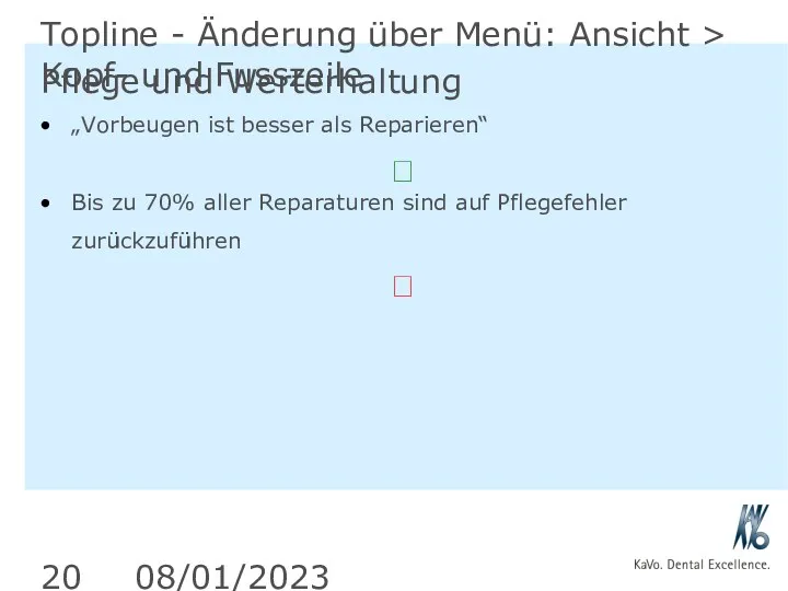 08/01/2023 Topline - Änderung über Menü: Ansicht > Kopf- und