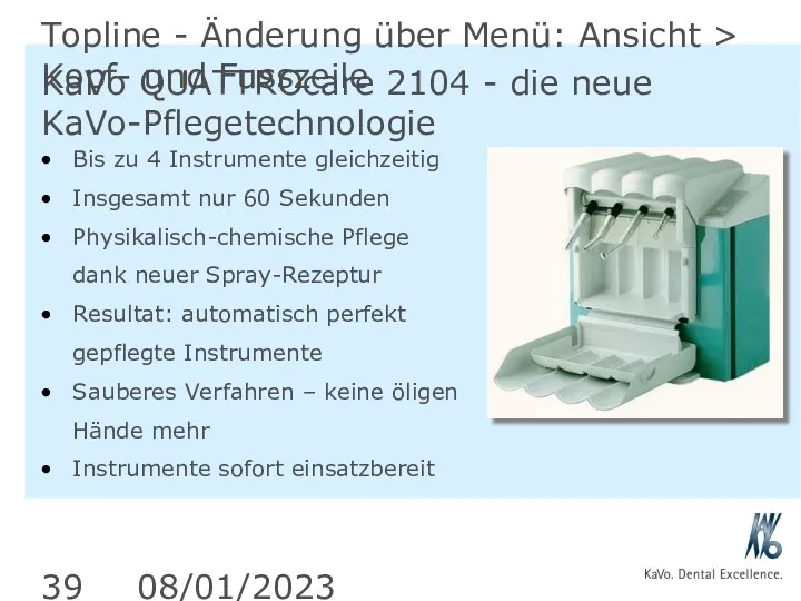 08/01/2023 Topline - Änderung über Menü: Ansicht > Kopf- und