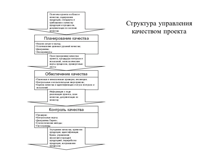 Структура управления качеством проекта Политика проекта в области качества, содержание