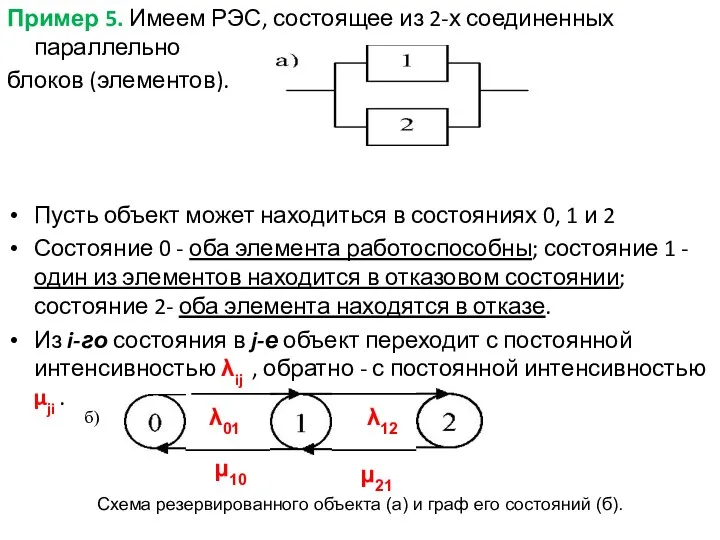 Пример 5. Имеем РЭС, состоящее из 2-х соединенных параллельно блоков (элементов). Пусть объект