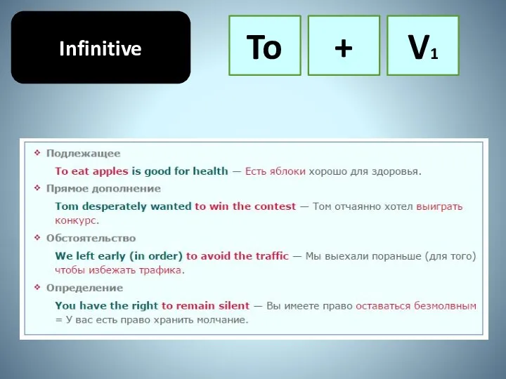 Infinitive To + V1