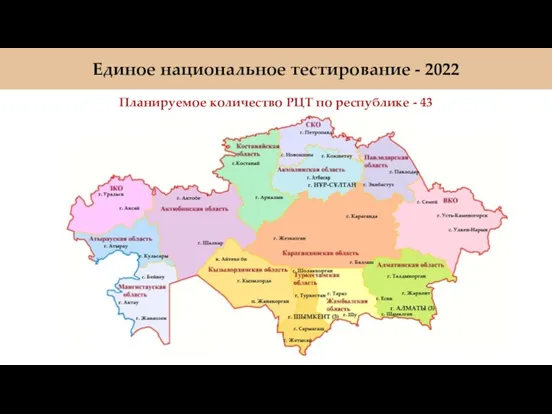 Единое национальное тестирование - 2022 Планируемое количество РЦТ по республике - 43