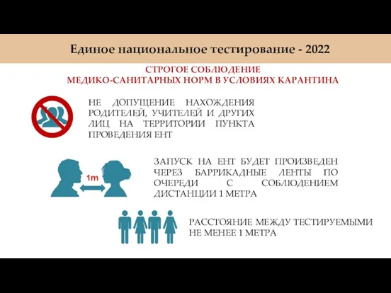 Единое национальное тестирование - 2022 СТРОГОЕ СОБЛЮДЕНИЕ МЕДИКО-САНИТАРНЫХ НОРМ В