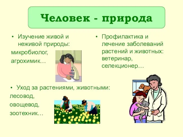 Изучение живой и неживой природы: микробиолог, агрохимик… Уход за растениями,