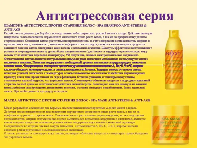 Антистрессовая серия ШАМПУНЬ АНТИСТРЕСС, ПРОТИВ СТАРЕНИЯ ВОЛОС - SPA SHAMPOO