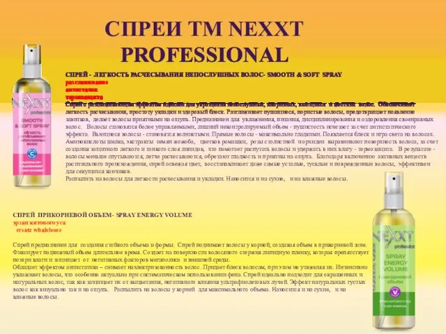 СПРЕИ ТМ NEXXT PROFESSIONAL СПРЕЙ - ЛЕГКОСТЬ РАСЧЕСЫВАНИЯ НЕПОСЛУШНЫХ ВОЛОС-