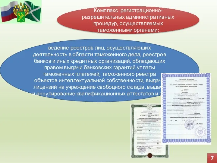 7 ведение реестров лиц, осуществляющих деятельность в области таможенного дела,