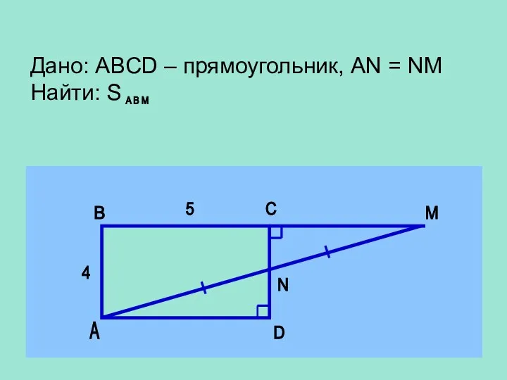 Дано: ABCD – прямоугольник, AN = NM Найти: S А