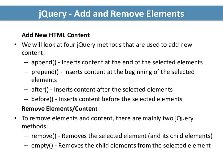jQuery - Add and Remove Elements Add New HTML Content