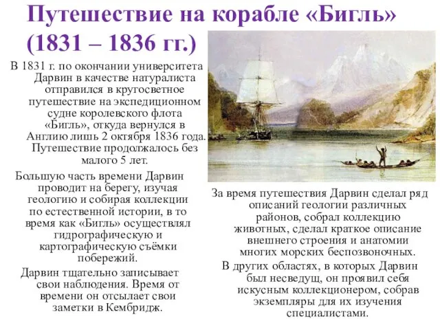 Путешествие на корабле «Бигль» (1831 – 1836 гг.) В 1831