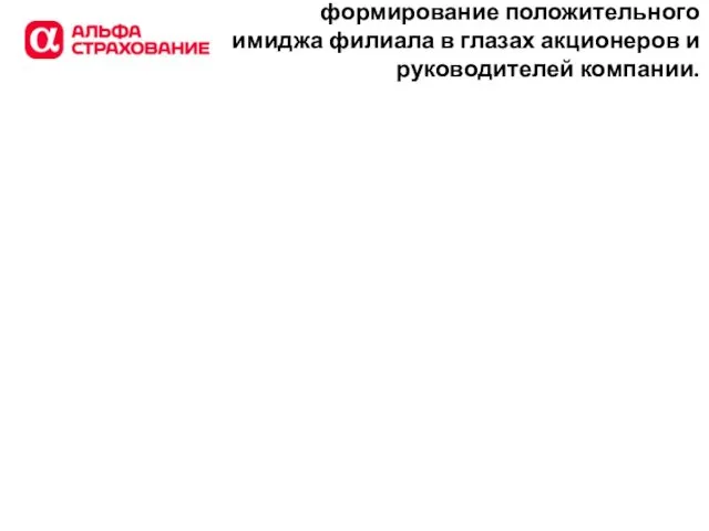 формирование положительного имиджа филиала в глазах акционеров и руководителей компании.