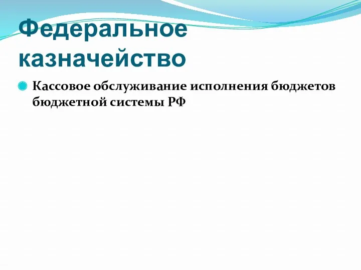 Федеральное казначейство Кассовое обслуживание исполнения бюджетов бюджетной системы РФ