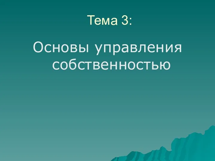 Тема 3: Основы управления собственностью