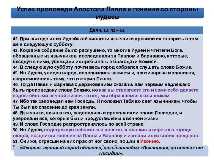 Успех проповеди Апостола Павла и гонение со стороны иудеев «Иконию,